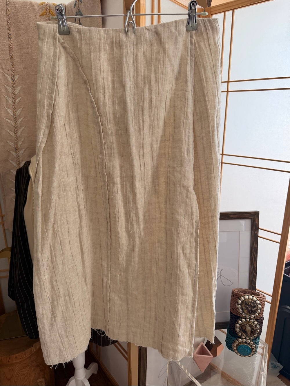 Massimo Dutti Linen Blend Midi Skirt | Size L | Neutral Beige